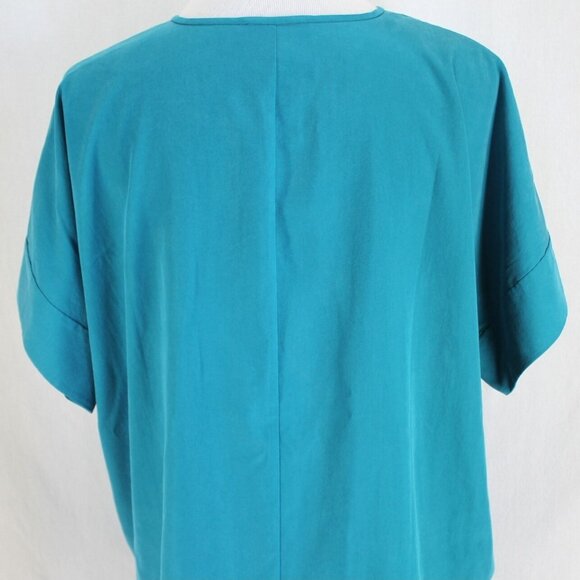 Eileen Fisher Top Womens Size M Teal Blue Short Sleeve Split V Neck Lyocell - Picture 6 of 7